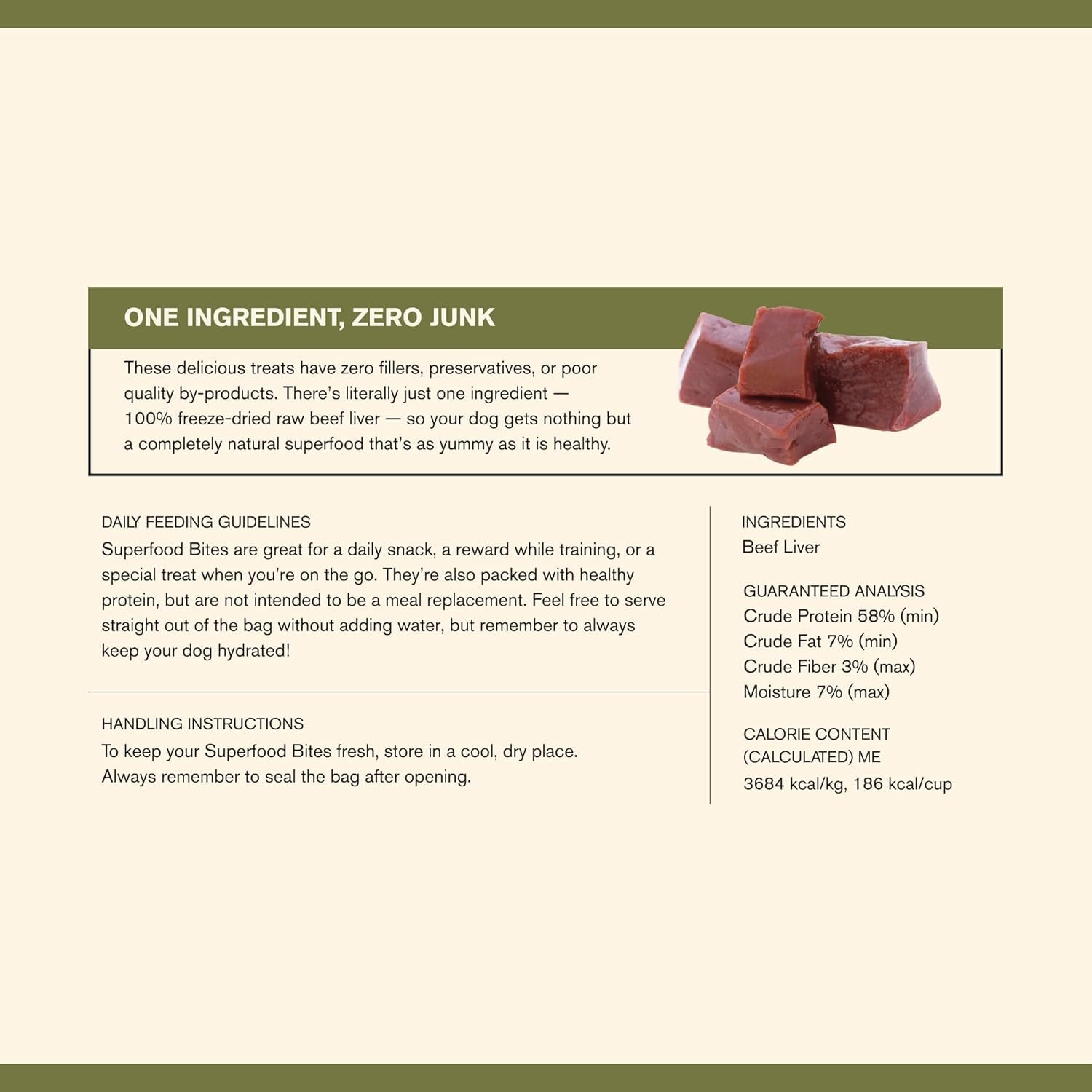 BADLANDS RANCH bag open shows freeze-dried bites for daily treats