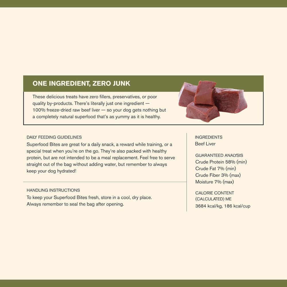 BADLANDS RANCH bag open shows freeze-dried bites for daily treats