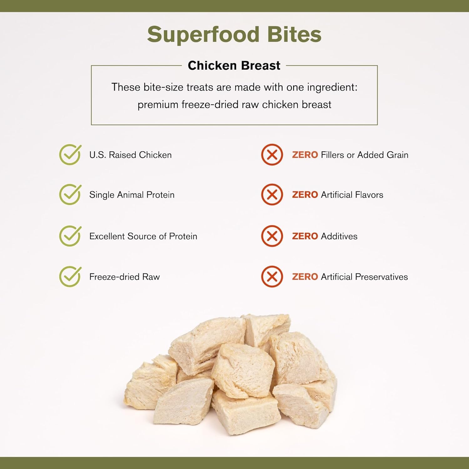 Badlands Ranch chicken bites close-up, single-ingredient protein for sensitive stomachs.