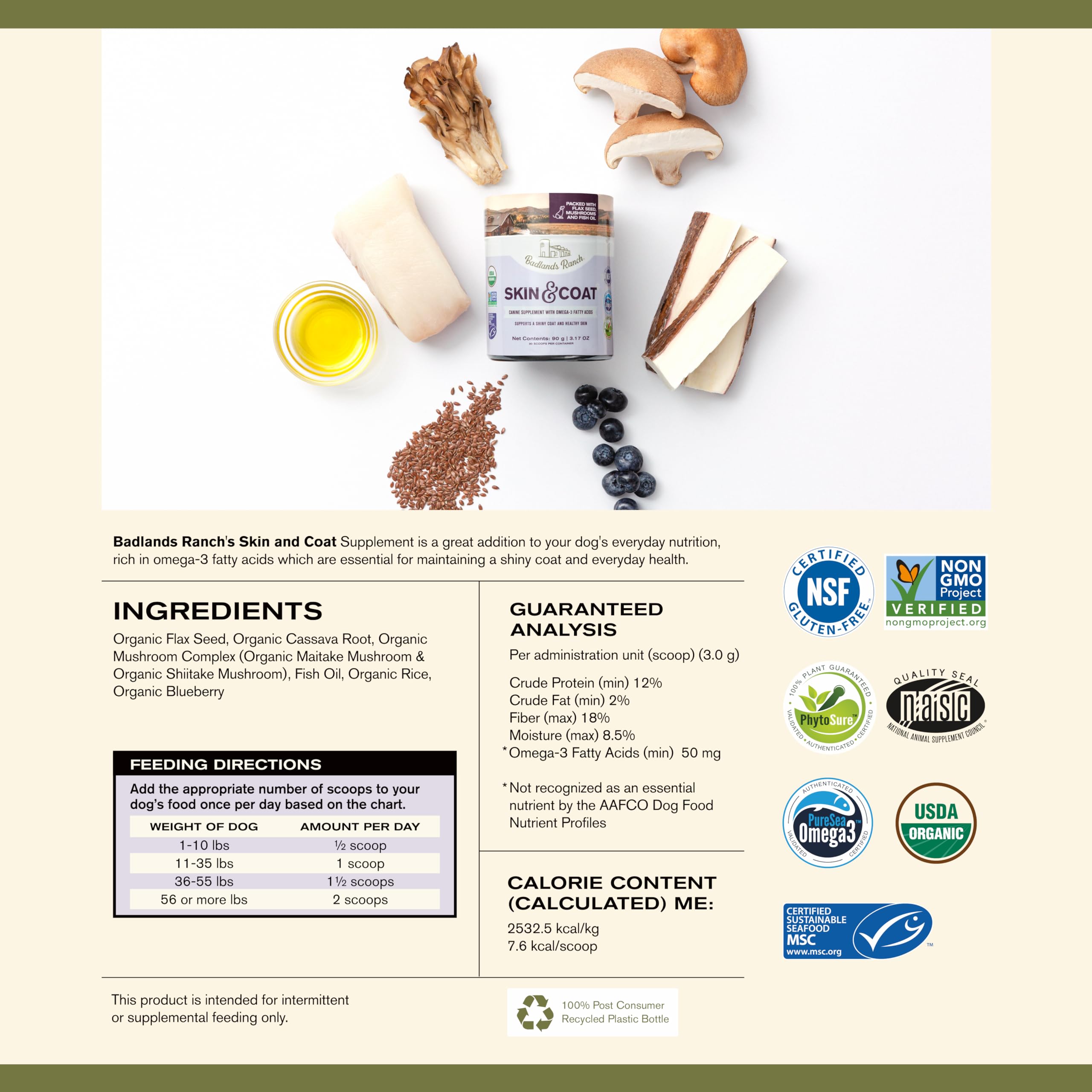 Badlands Ranch Flax Seeds provide omega-3 and fiber for a soft, shiny coat.