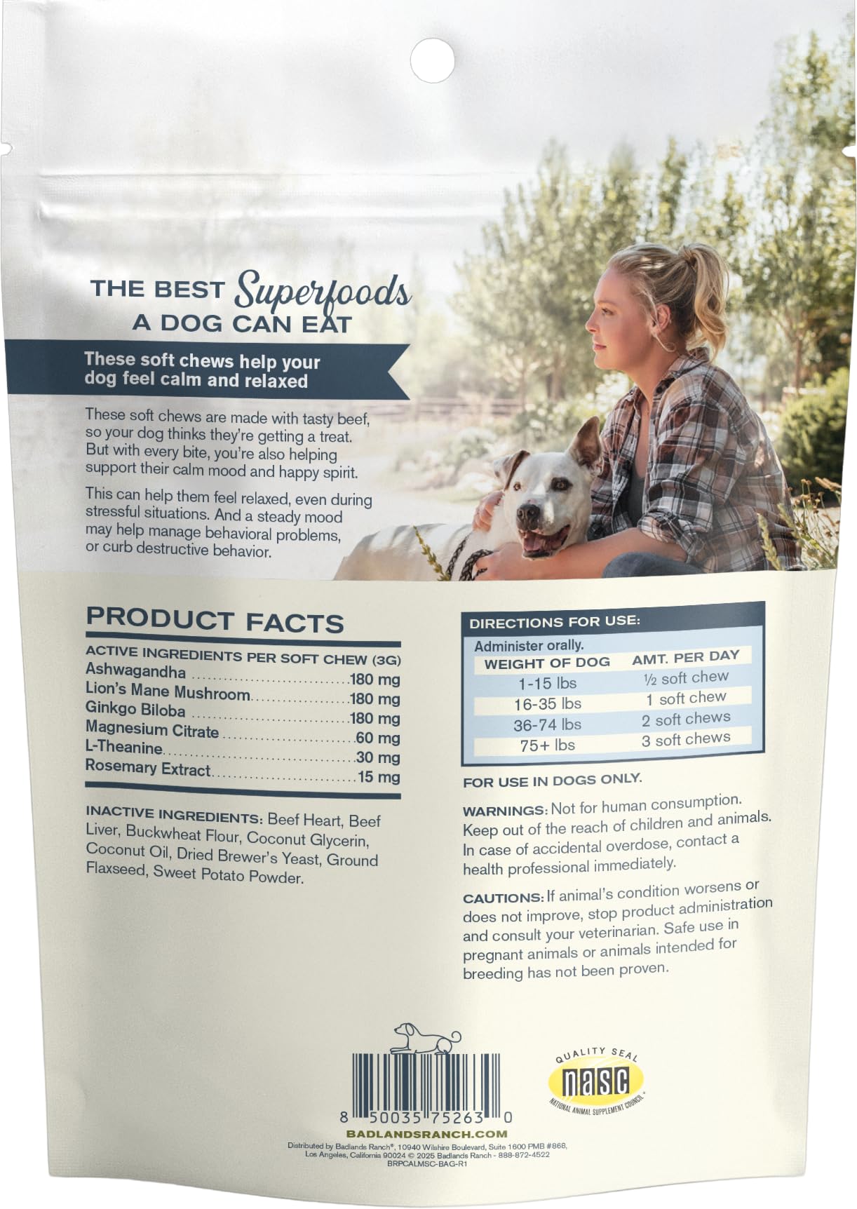 Lifestyle scene with calm dog at home using Badlands Ranch chews.