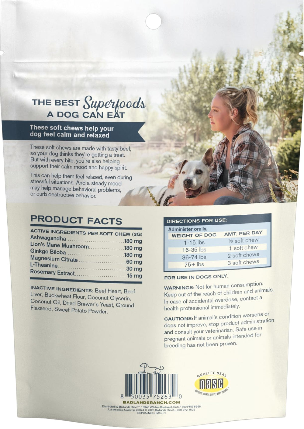 Lifestyle scene with calm dog at home using Badlands Ranch chews.
