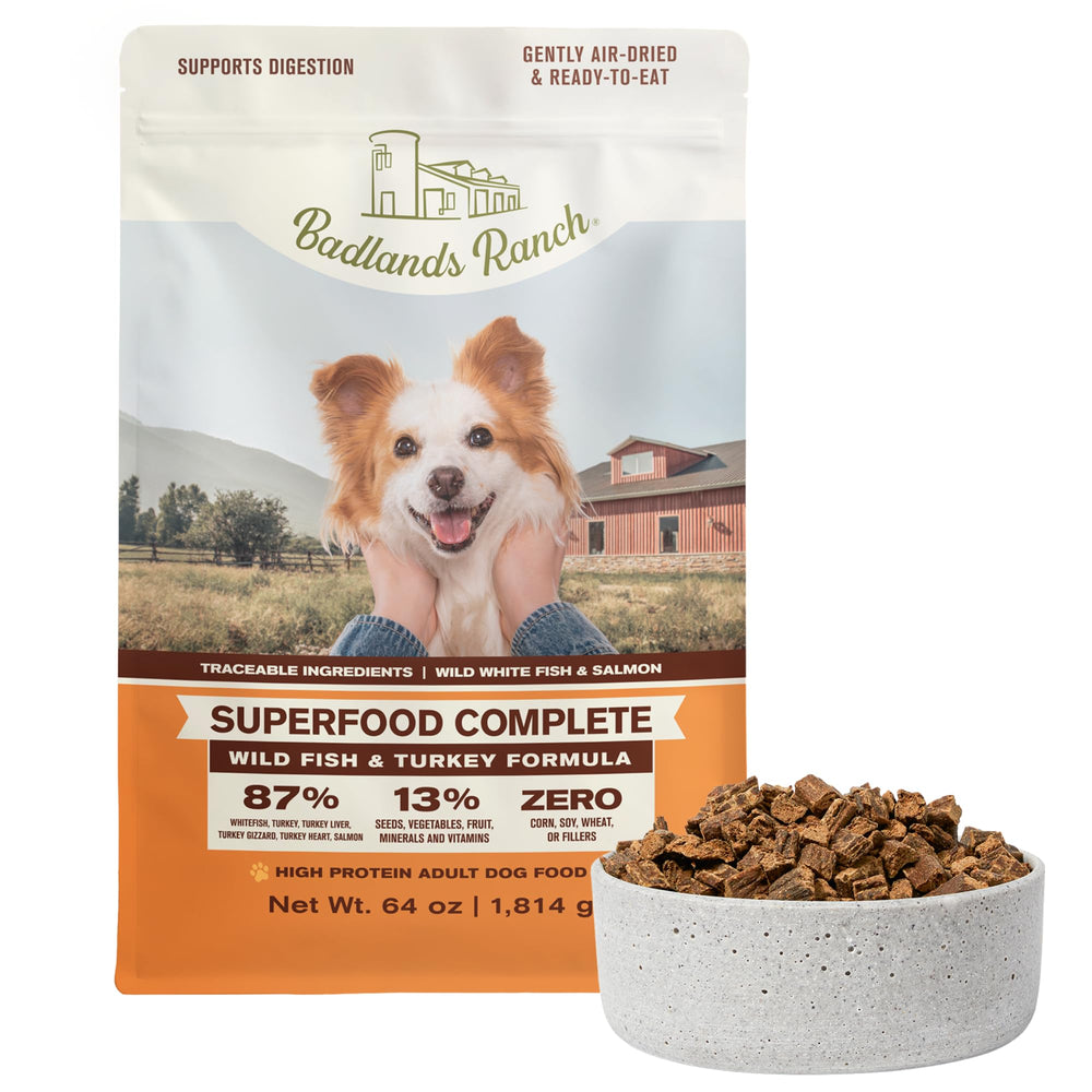 Badlands Ranch bag open showcasing air-dried formula for daily nourishment.