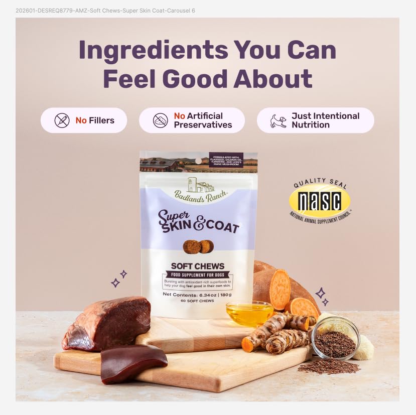Badlands Ranch Super Skin & Coat packaging highlights turmeric and lion's mane.