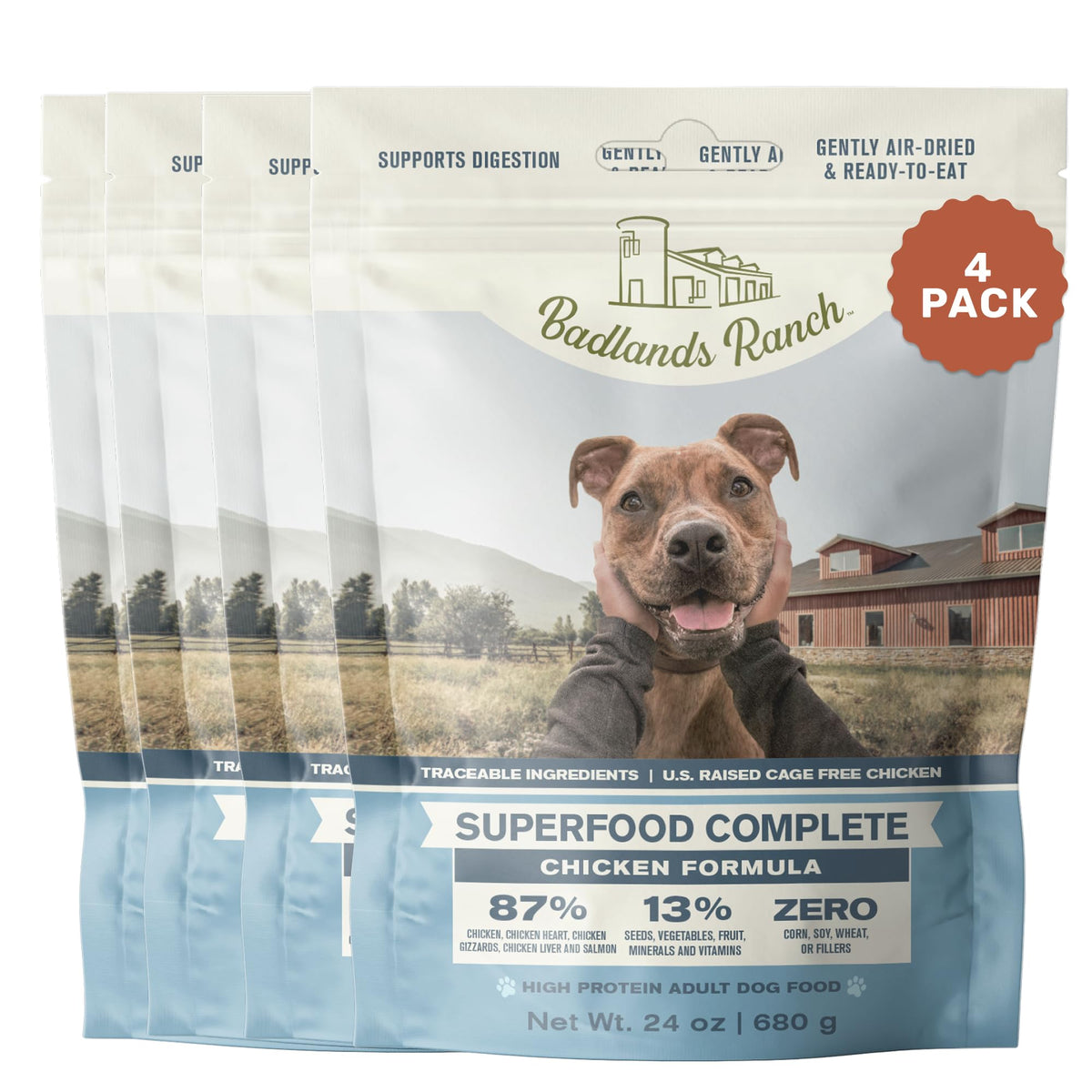 BADLANDS RANCH Superfood Complete air-dried chicken dog food bag—convenient daily nutrition