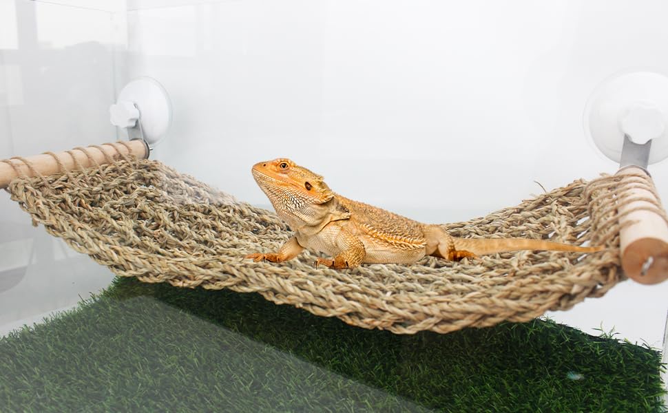 BADWALT FlidRunest natural material hammock adds enrichment and comfort.