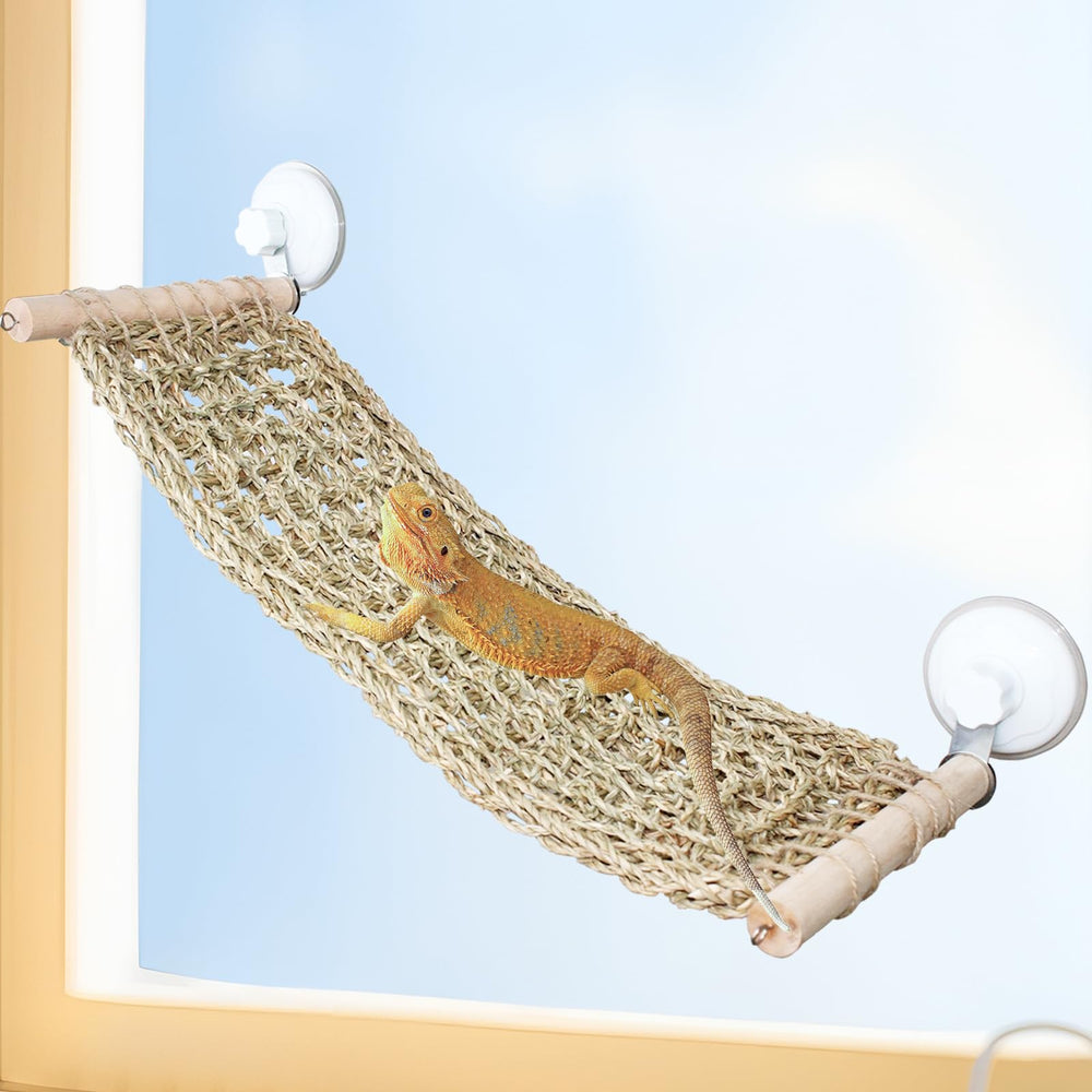 BADWALT FlidRunest seagrass window hammock 21-6x7-8 supports bearded dragons.