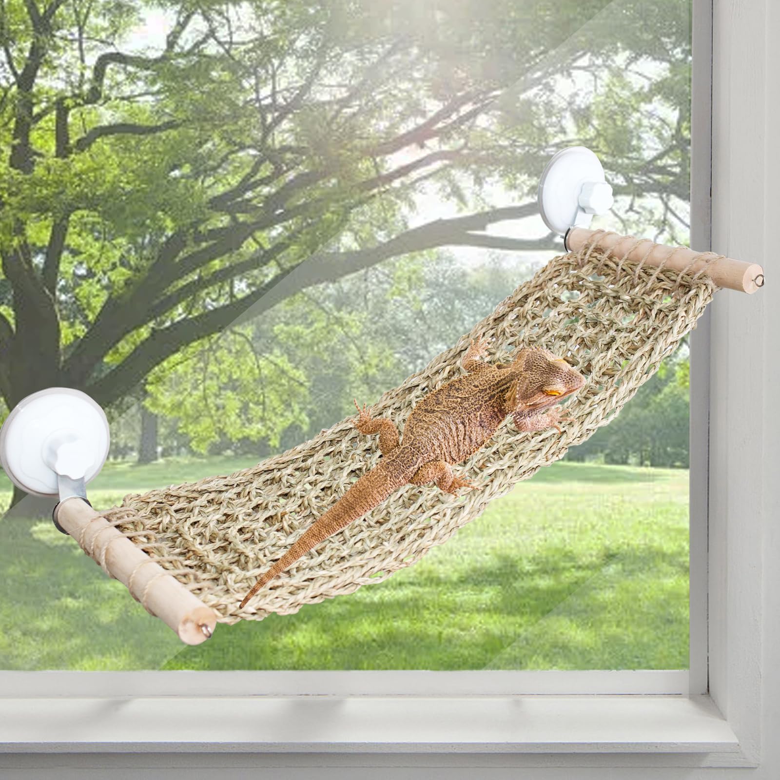 BADWALT FlidRunest window hammock seagrass ideal for sunbathing reptiles.