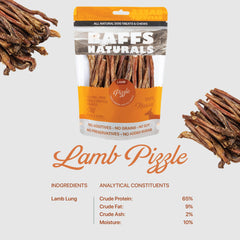 Baffs Naturals Lamb Pizzle Sticks close-up, pure ingredients for a healthy natural treat.