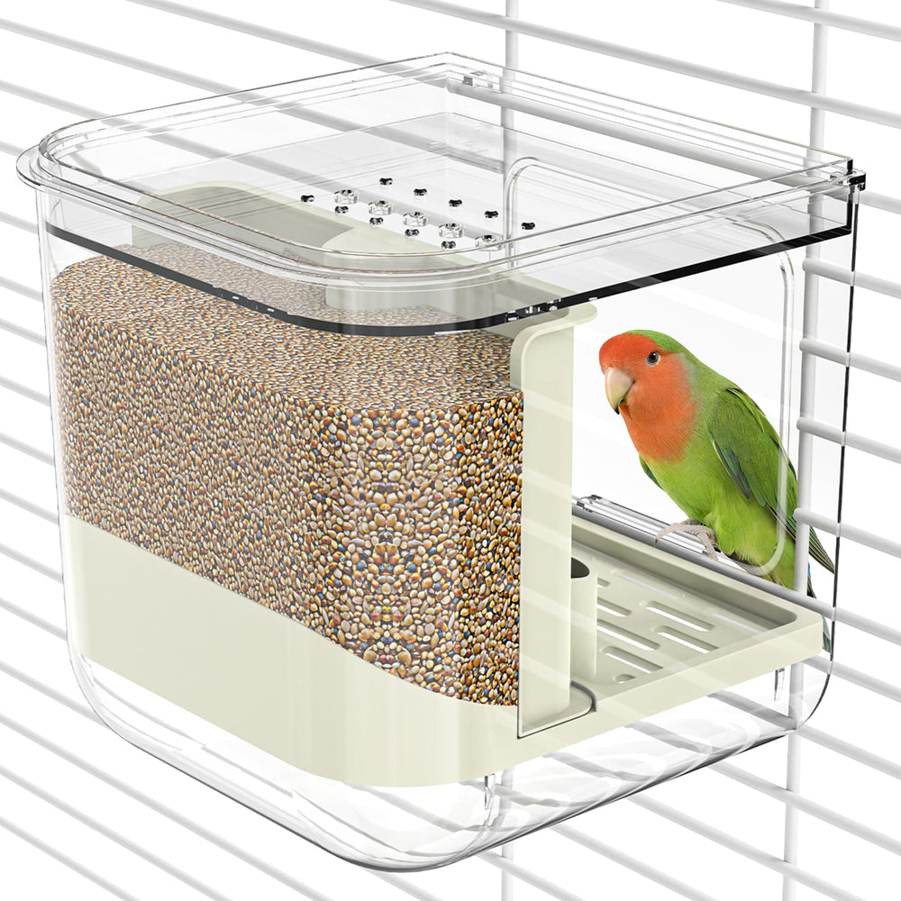 BAGHPBM No Mess Automatic Bird Feeder with spill-free dispensing for busy cages.