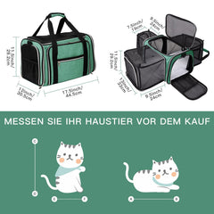 BAGLHER carrier with doors open to reveal extra room for pet movement