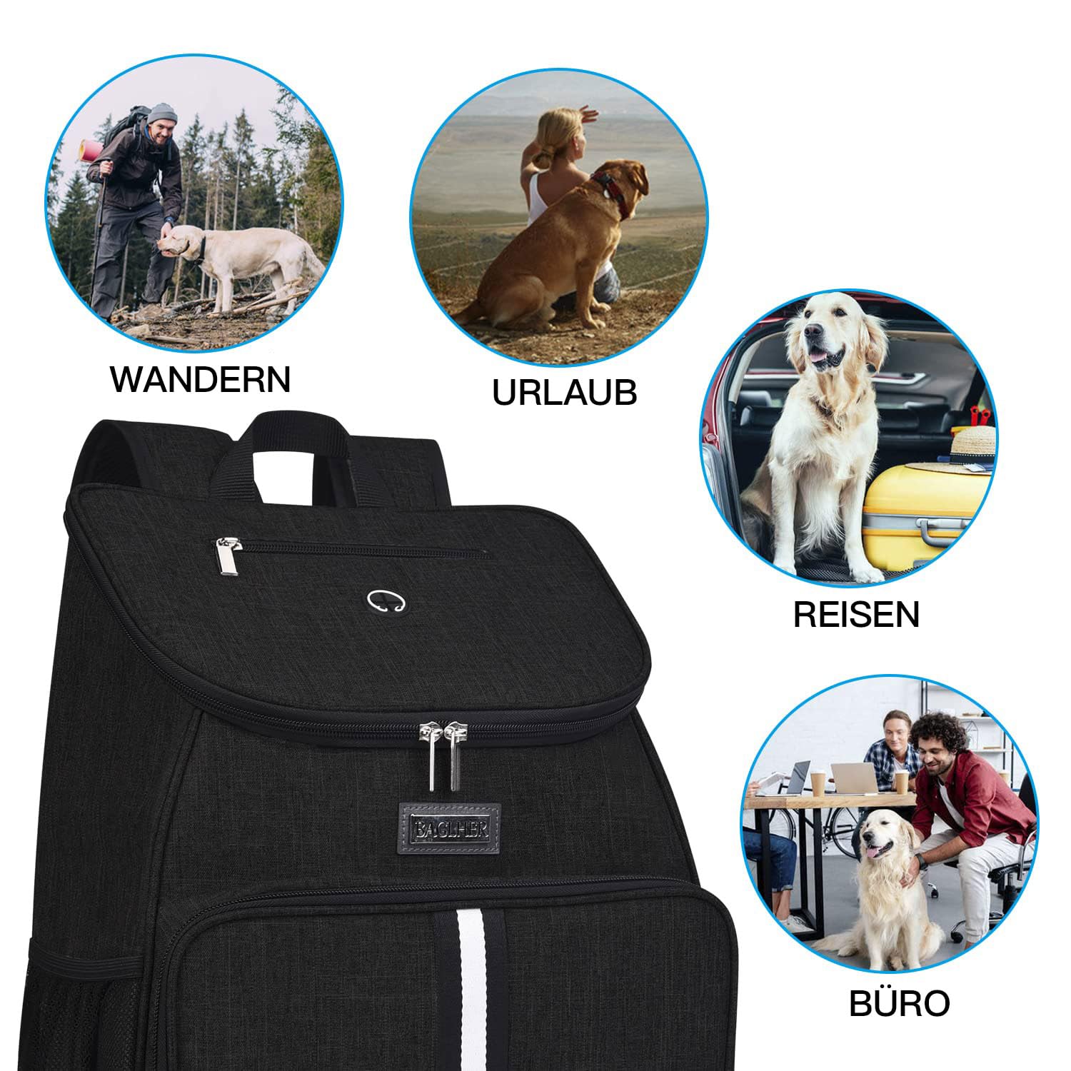 BAGLHER Dog Travel Bag with garbage bag dispenser for quick cleanup.