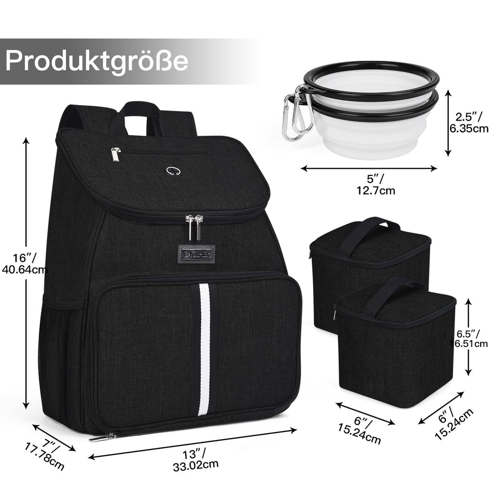 BAGLHER Dog Travel Bag with insulated food baskets included for on-the-go meals.