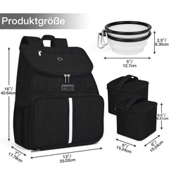 BAGLHER Dog Travel Bag with insulated food baskets included for on-the-go meals.