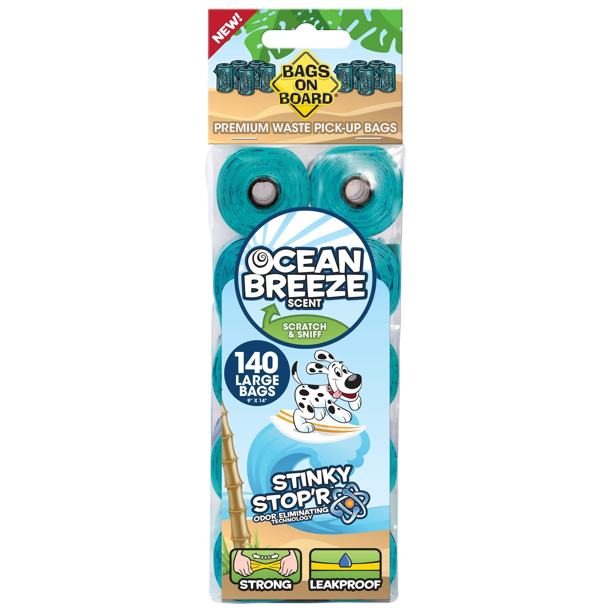 Bags on Board Ocean Breeze turquoise bags for odor control during walks.