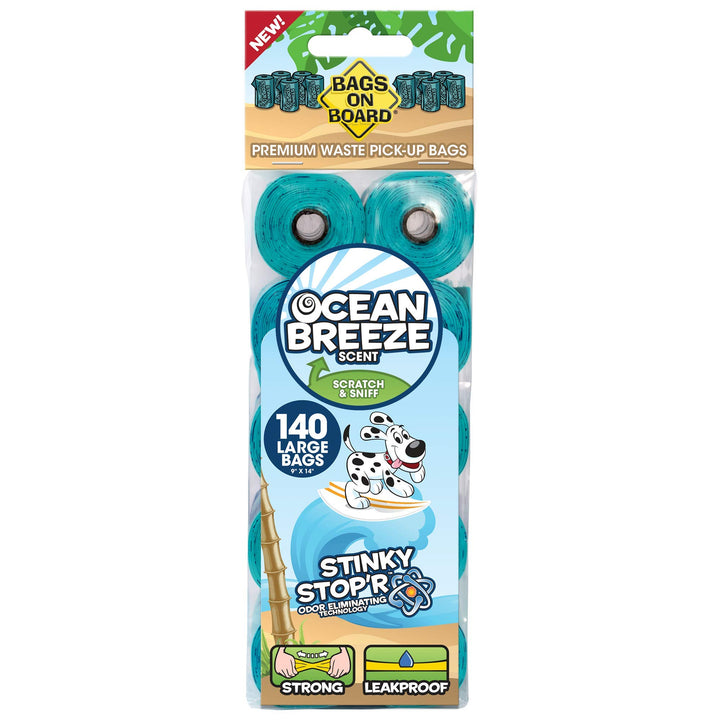 Bags on Board Ocean Breeze turquoise bags for odor control during walks.