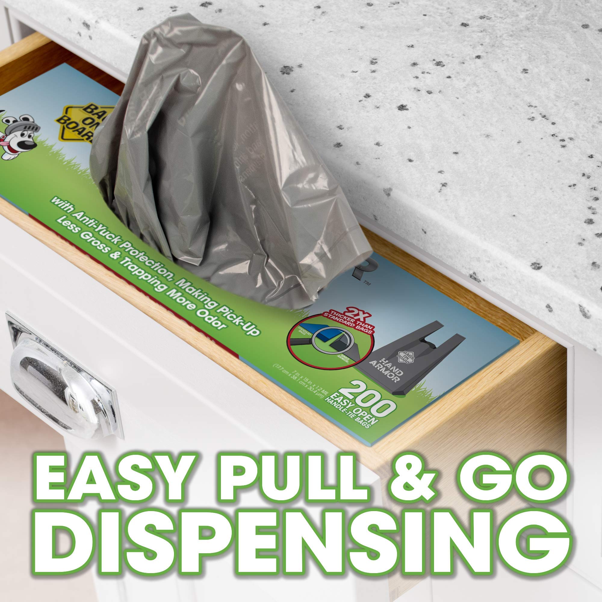 Bags on Board pull-go drawer dispensing for convenient access