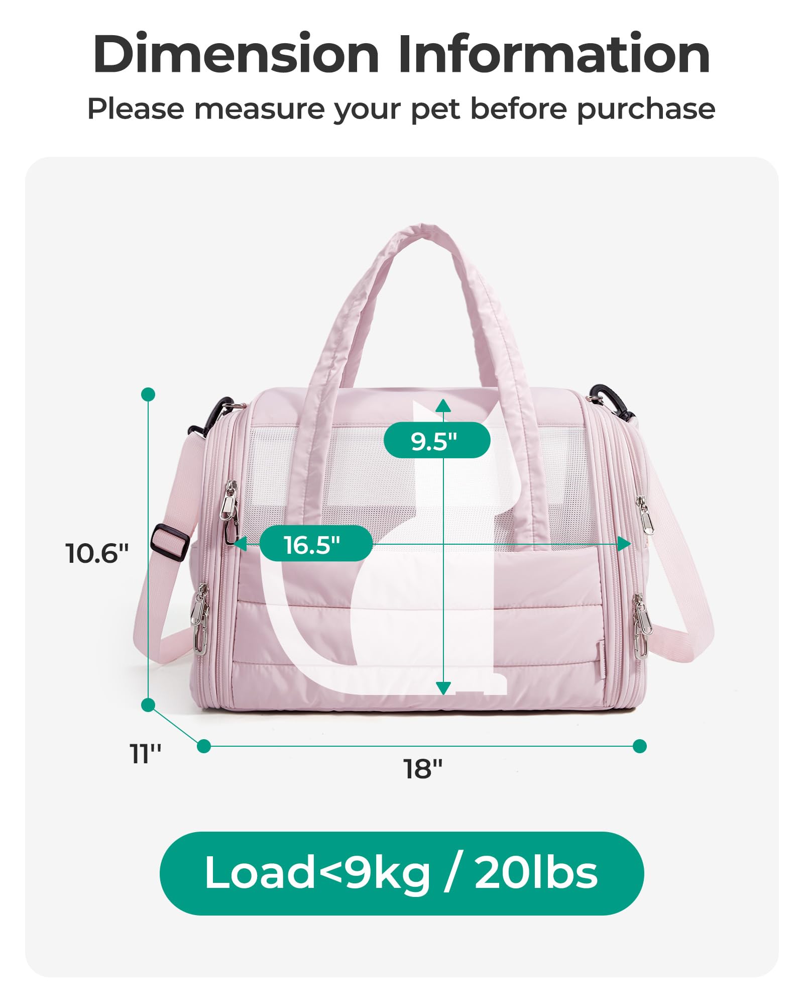 BAGSMART carrier showing anti-collapse frame for secure journeys.