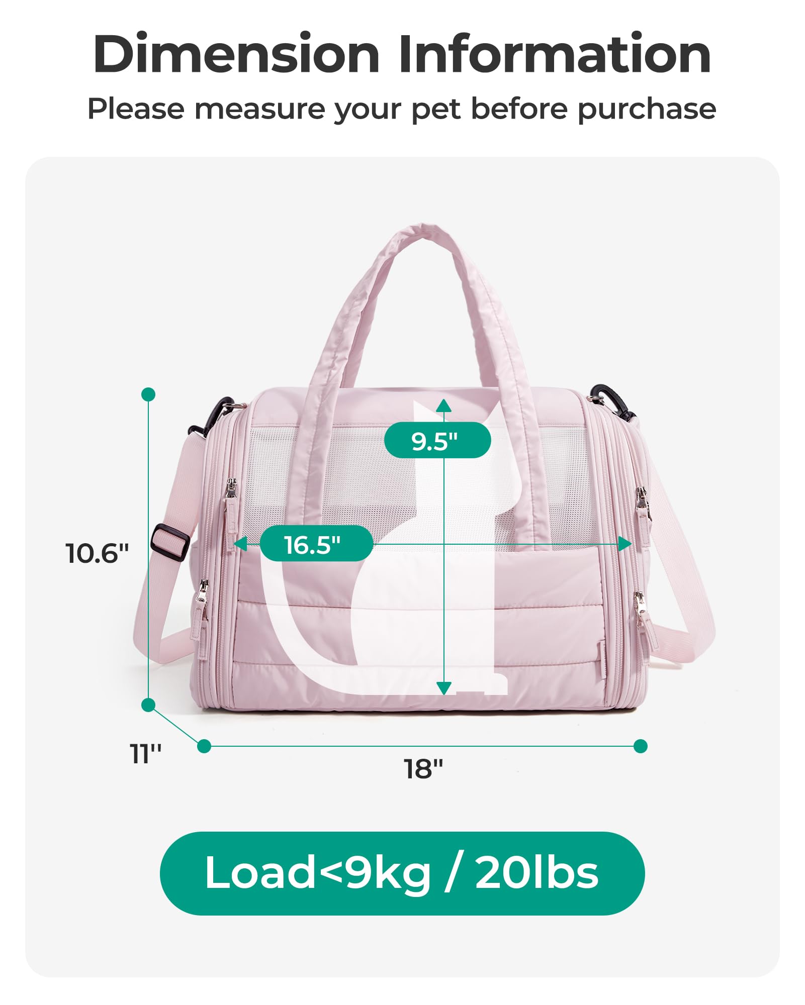 BAGSMART Cat Carrier interior with secure leash for pet safety.