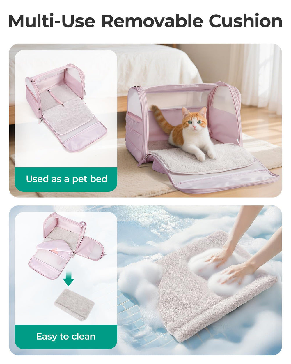 BAGSMART Cat Carrier breathable mesh panels optimize ventilation for anxious or active pets.