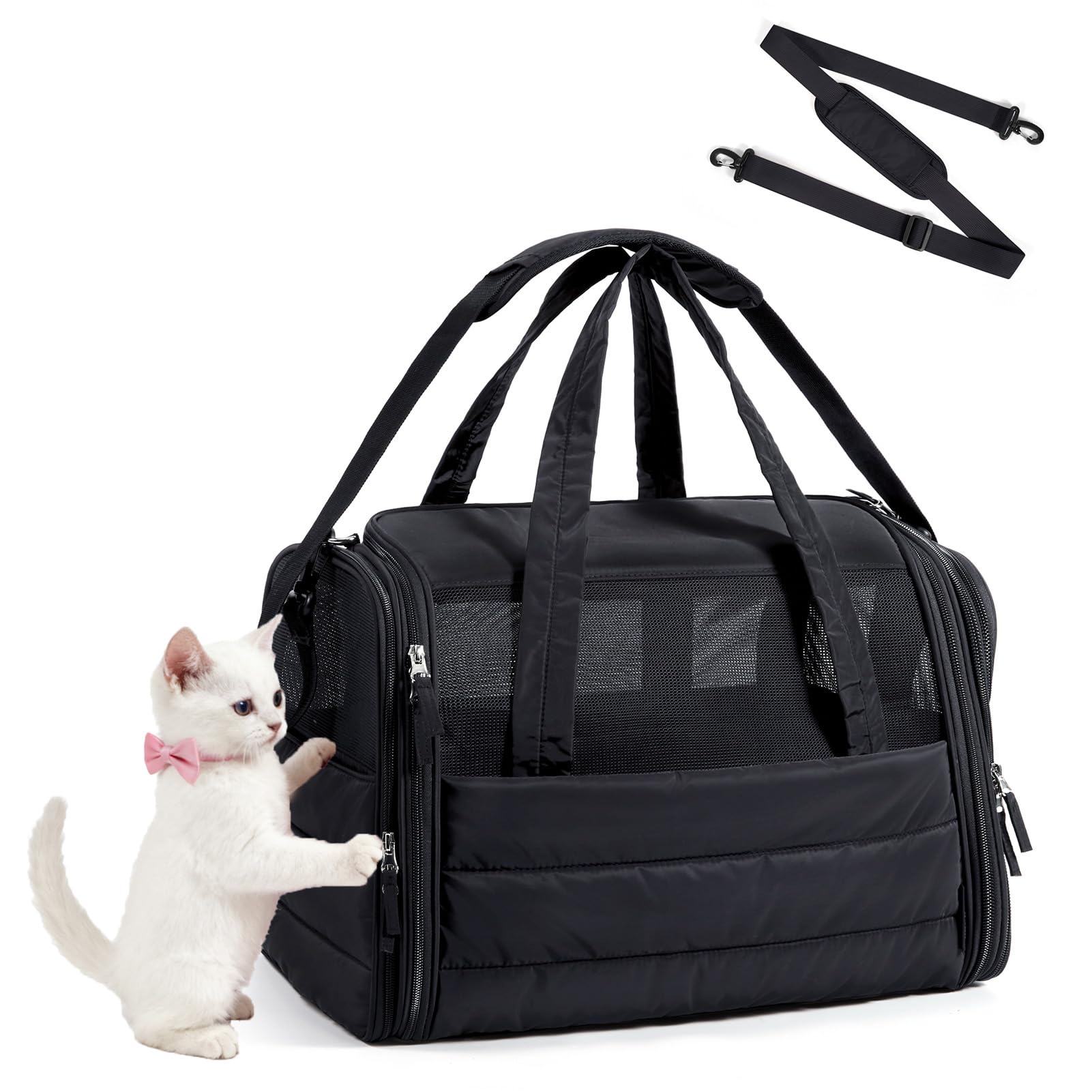 BAGSMART soft-sided cat carrier in quilted design for cozy travel use