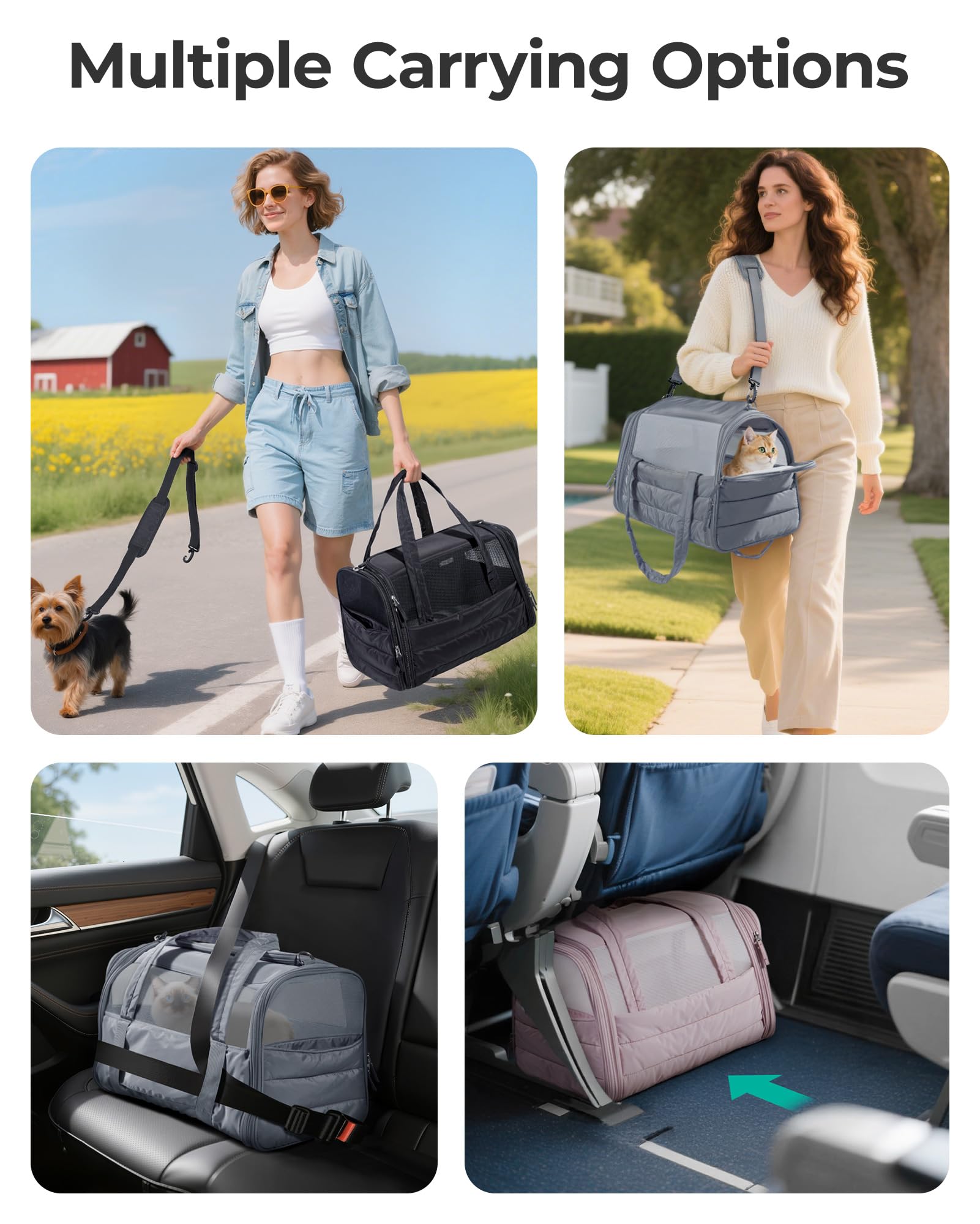 BAGSMART Cat Carrier includes luggage strap for hands-free travel.