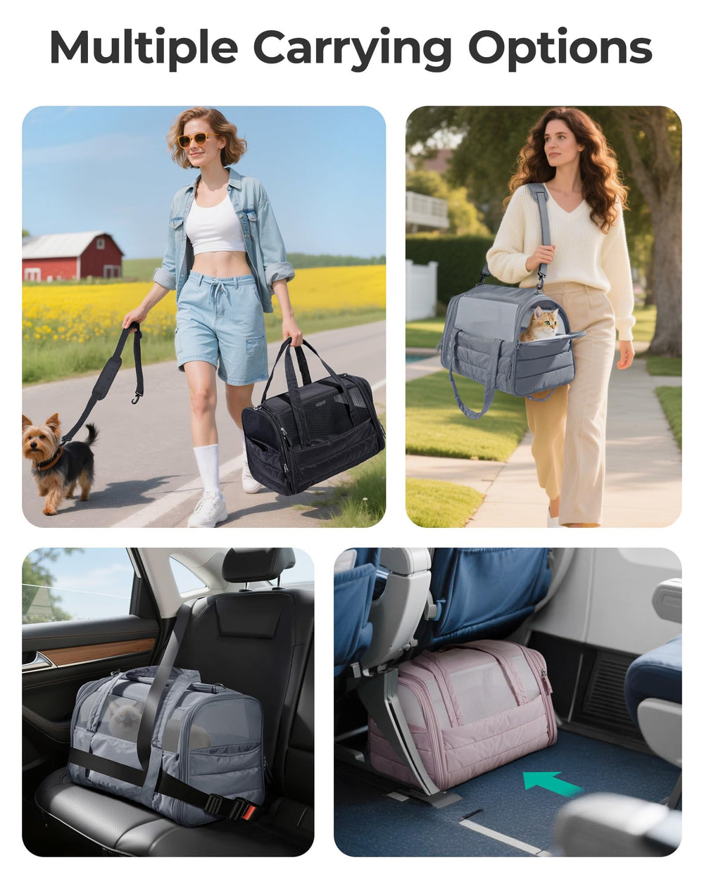 BAGSMART Cat Carrier includes luggage strap for hands-free travel.