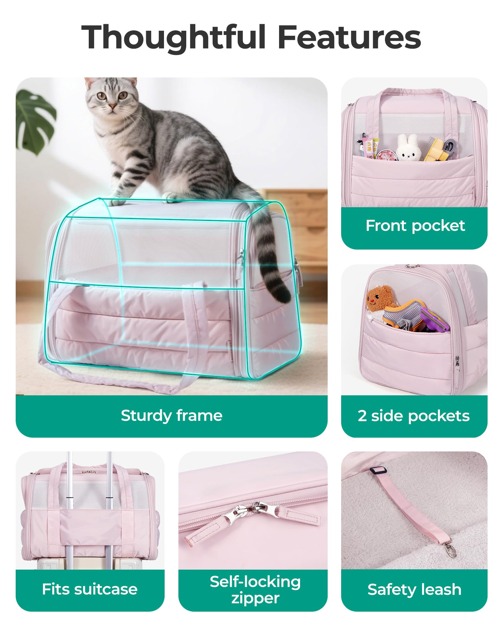 BAGSMART Cat Carrier waterproof fabric endures travel wear while staying stylish.