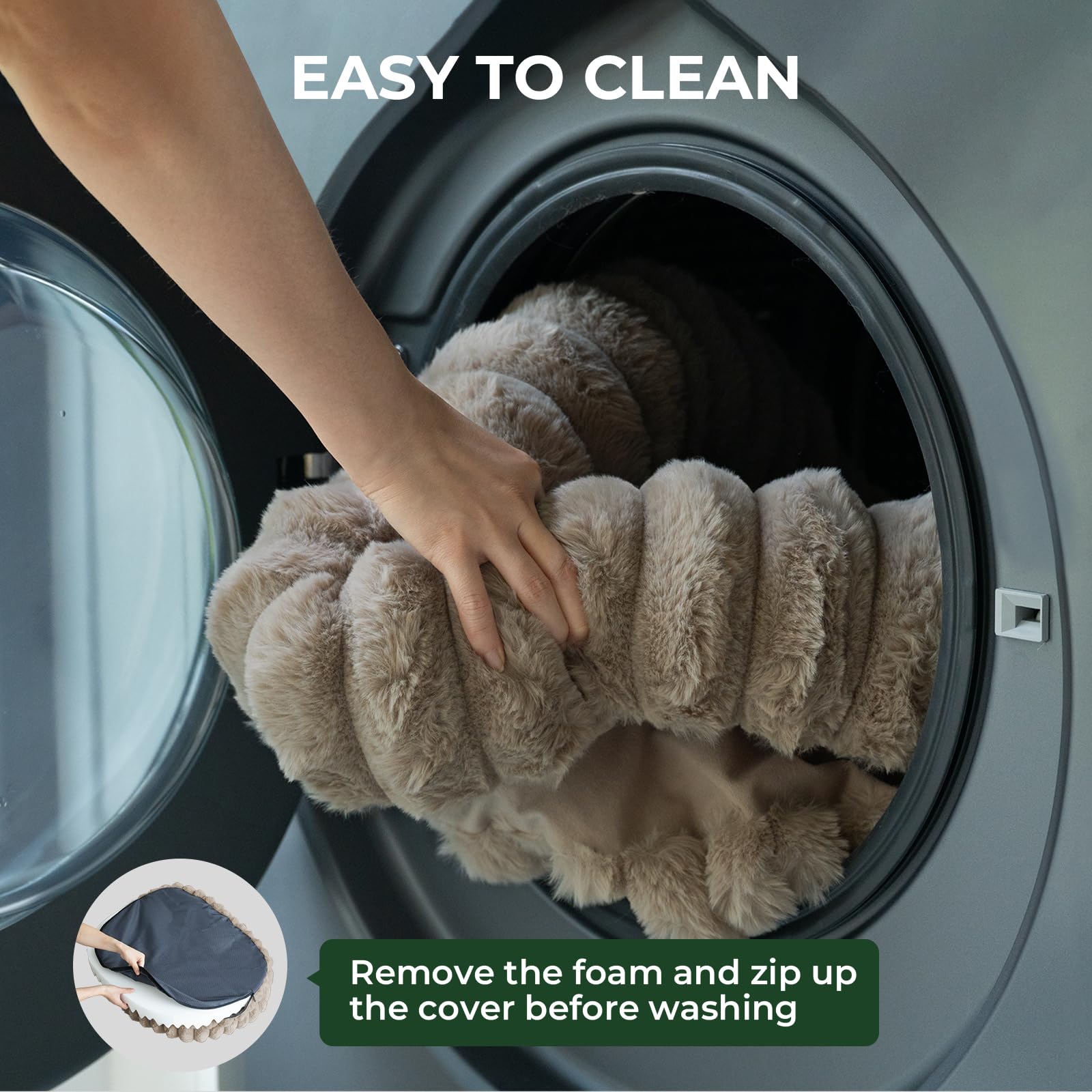 BALANCE Calming Dog Bed machine-washable cover for easy cleaning.