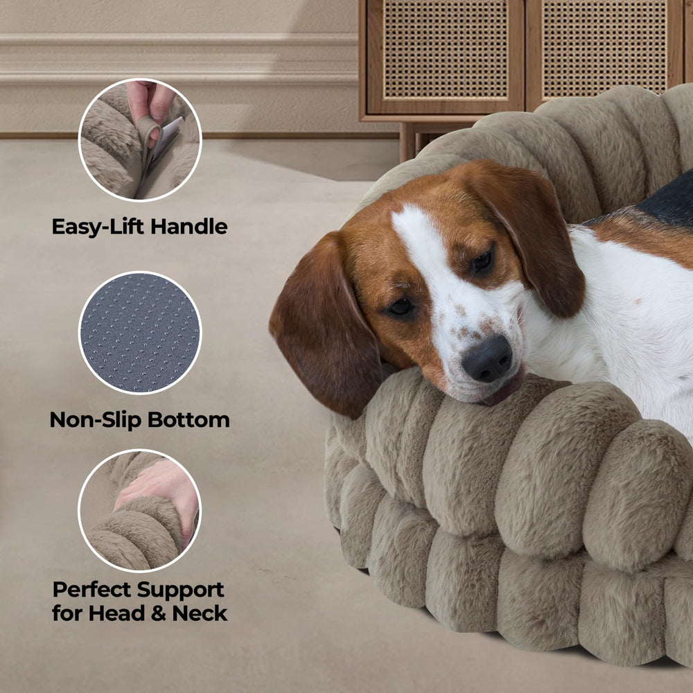 BALANCE Calming Dog Bed waterproof layer closeup protecting filling from spills.