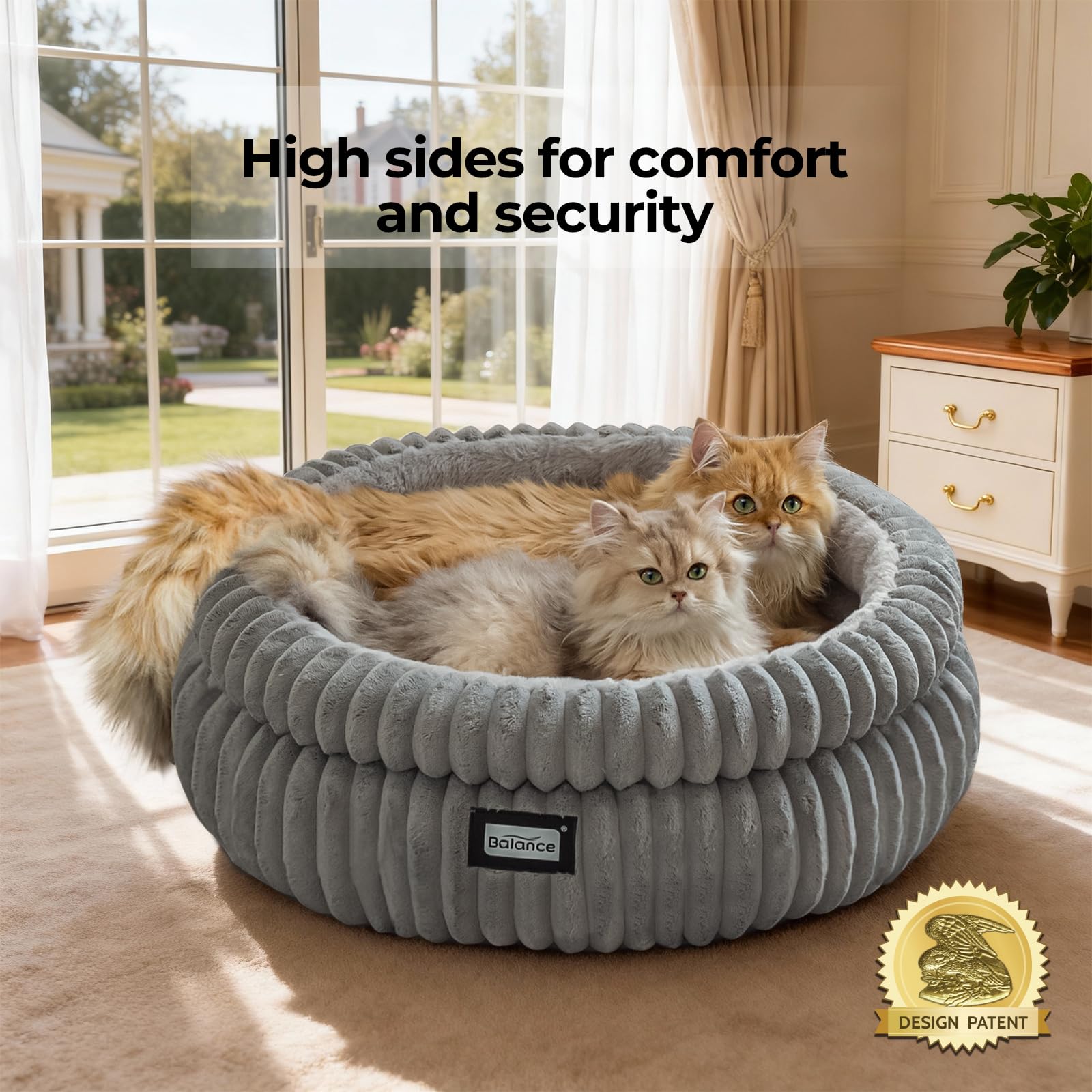 BALANCE cat bed anti-slip bottom keeps it stable on floors.