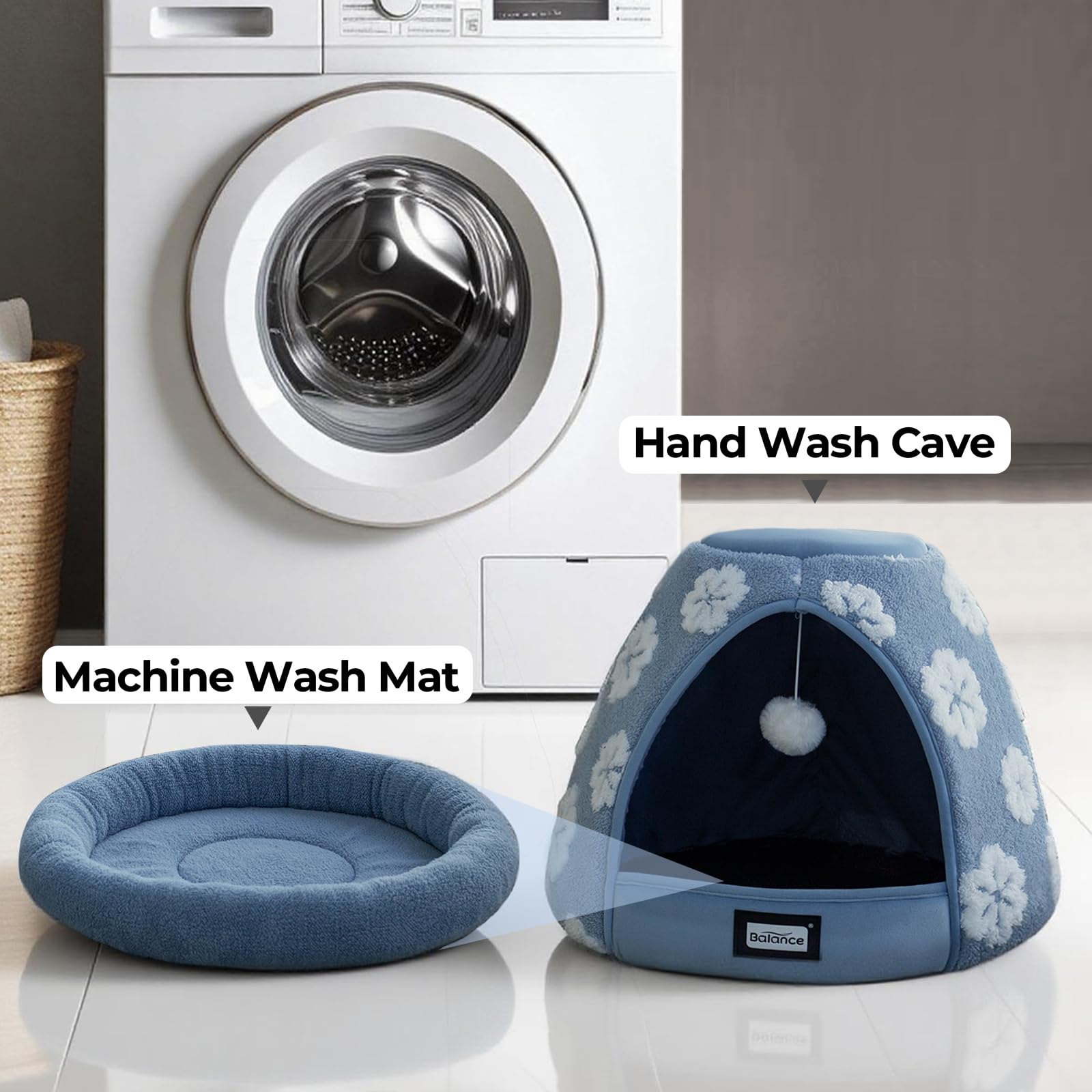 BALANCE blue cat bed blends with modern décor while creating a calming retreat.