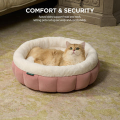 BALANCE round cat bed side view, raised edges for neck support.