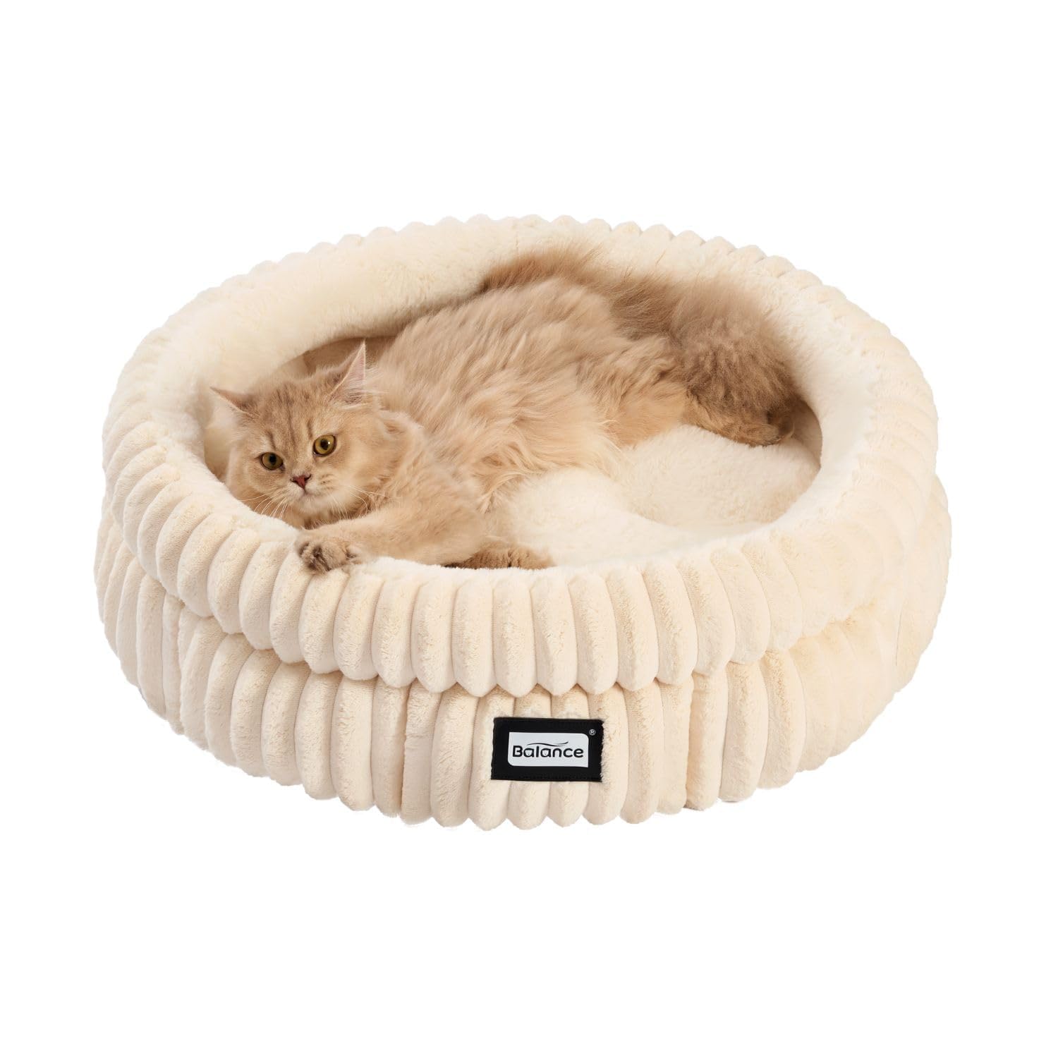 BALANCE Cat Bed round front view showing inviting plush for indoor cats
