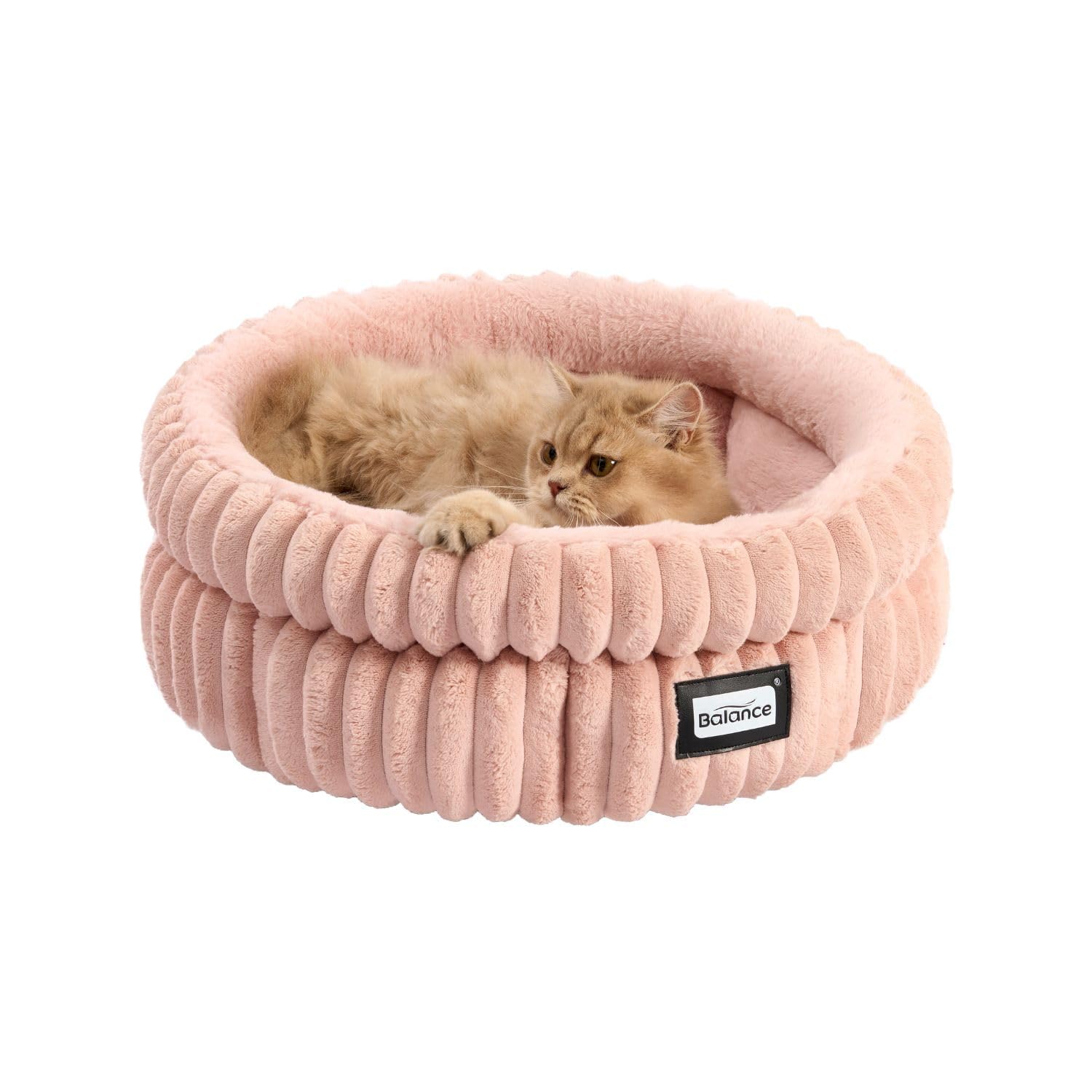 BALANCE cat bed round soft milk plush—warm, cozy corner for indoor cats.