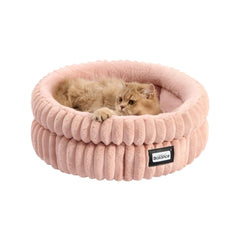 BALANCE cat bed round soft milk plush—warm, cozy corner for indoor cats.