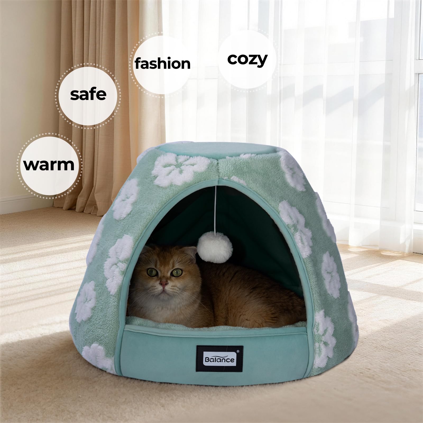 BALANCE Cat Bed spacious cave provides a secure hideaway for small pets.