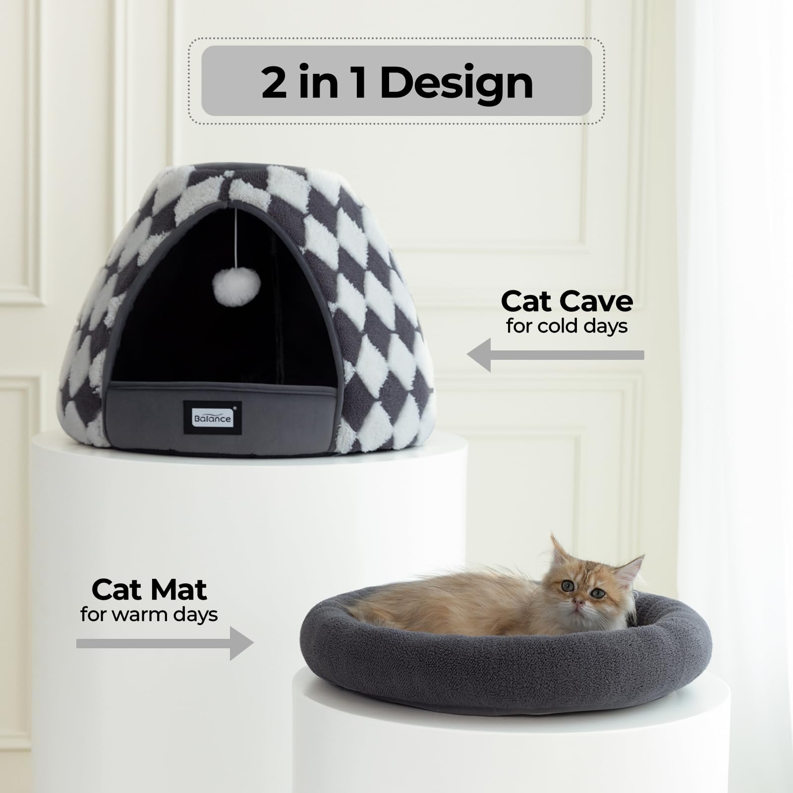 BALANCE cat bed stable structure provides a roomy, secure sleeping space.
