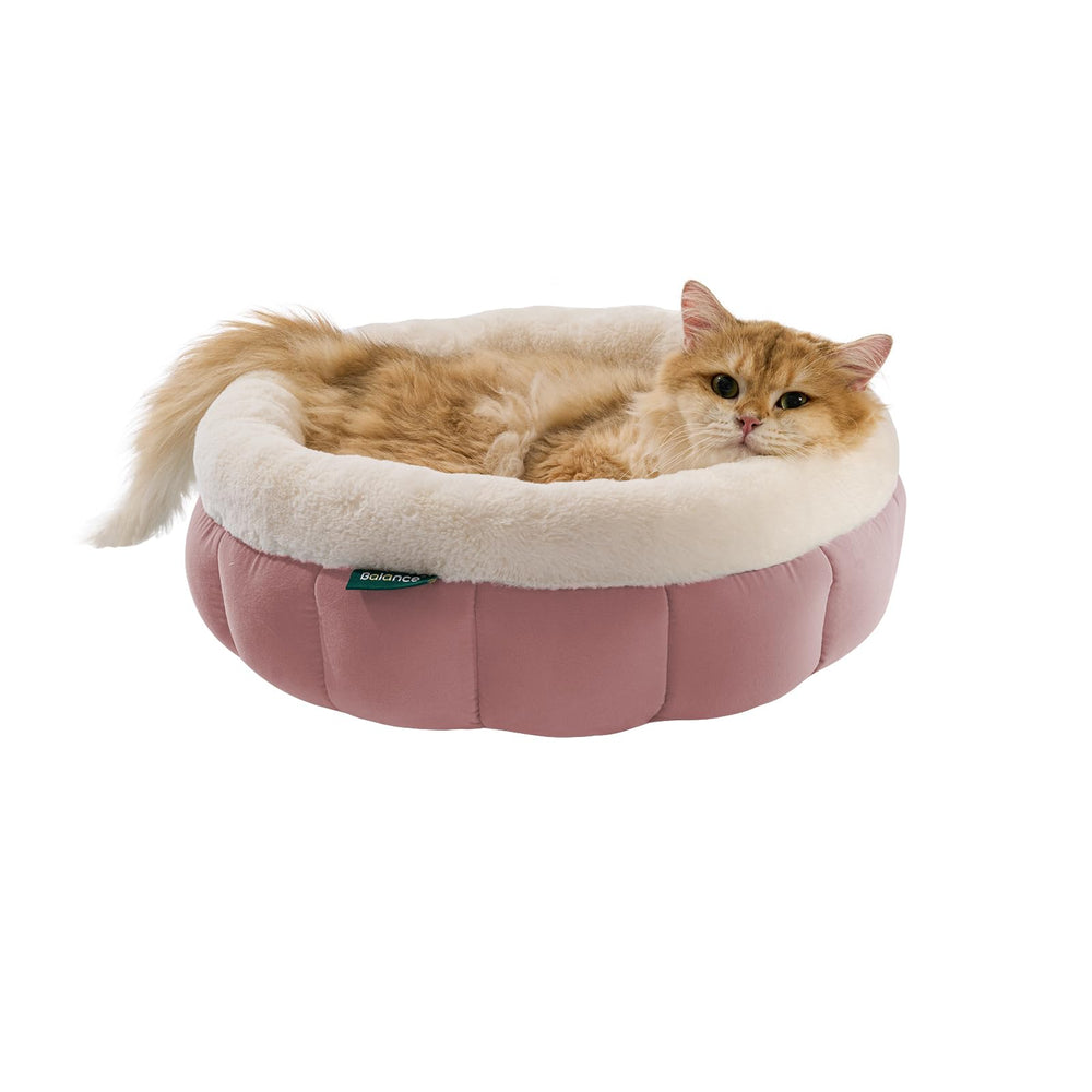 BALANCE cat bed on tile floor demonstrates stable, comfy sleep.