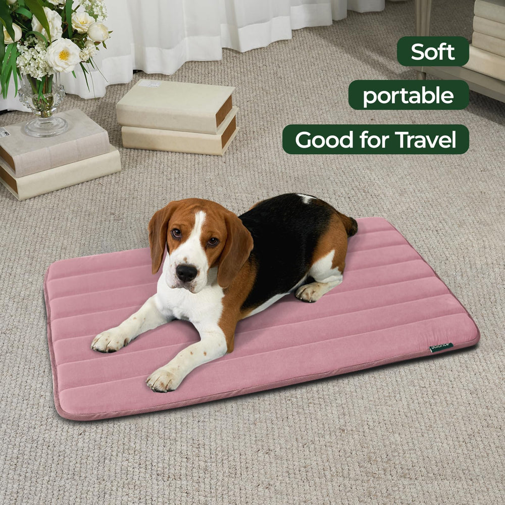 BALANCE Dog Crate Pad with water-resistant top keeps foam dry.