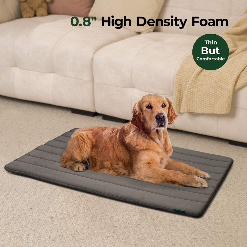BALANCE Dog Crate Pad water-resistant top protects foam during spills and accidents.