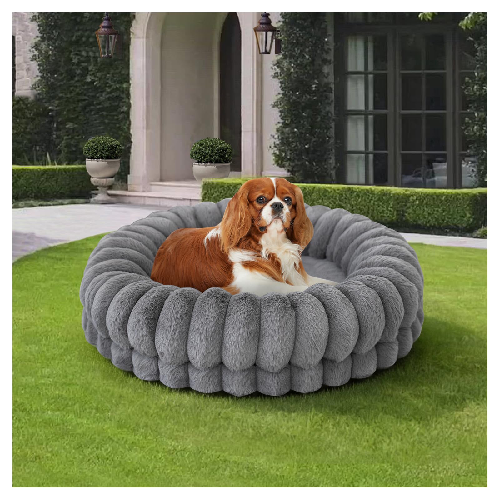 BALANCE Luxury Donut Bed 24in gray provides plush round comfort for small dogs during naps
