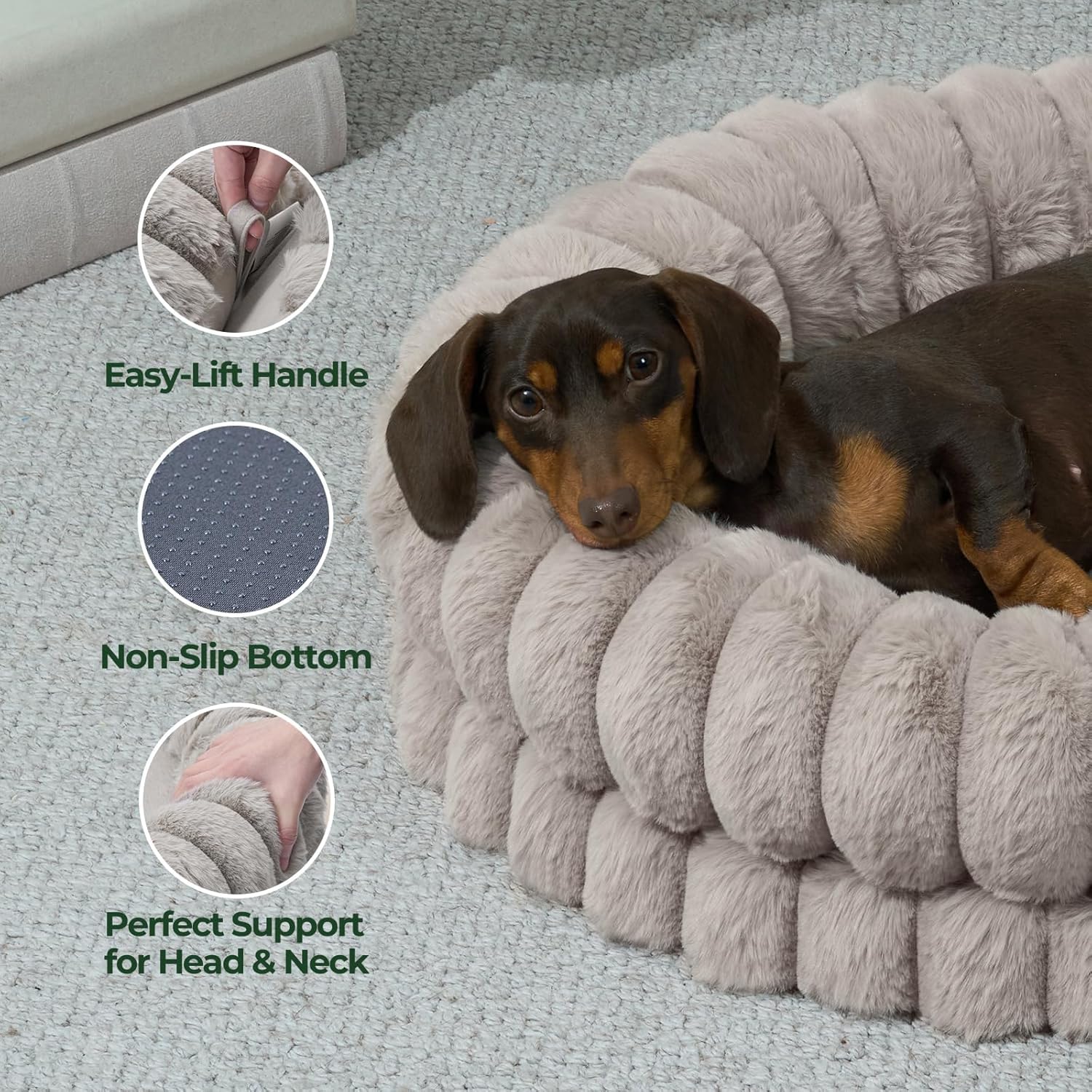 BALANCE Donut Bed machine-washable tag highlights simple care