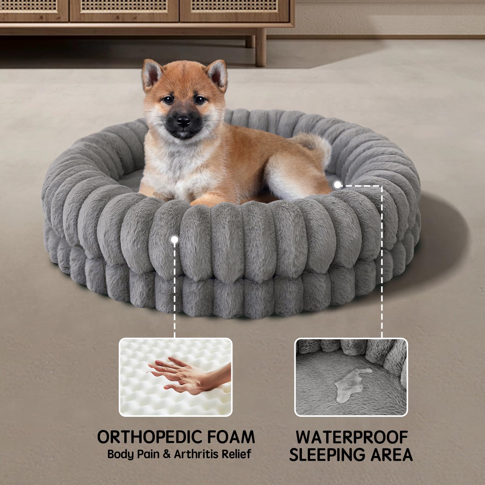 BALANCE Luxury Donut Bed non-shedding plush fabric reduces loose fibers for a tidier bed.