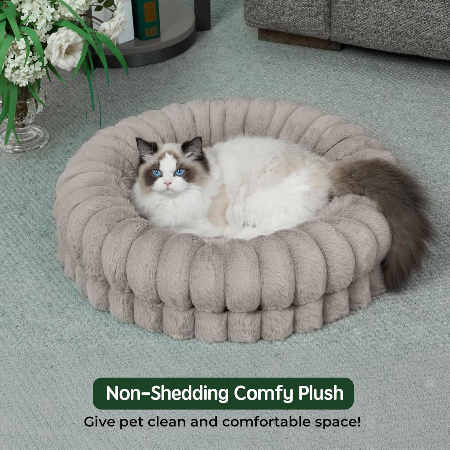 BALANCE Donut Bed plush fabric close-up highlighting non-shedding luxury texture for pets