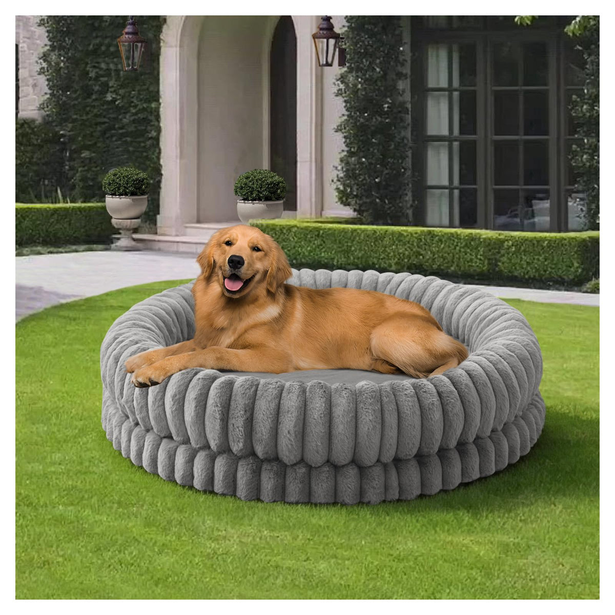 BALANCE luxury donut dog bed top view shows spacious round sleeping area