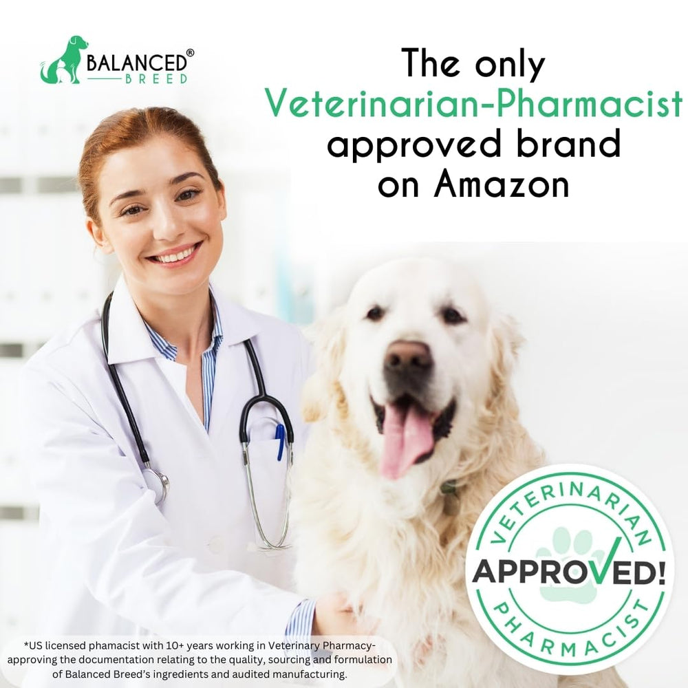 Balanced Breed dog vitamins tablets packaging shown for easy dosing and convenience