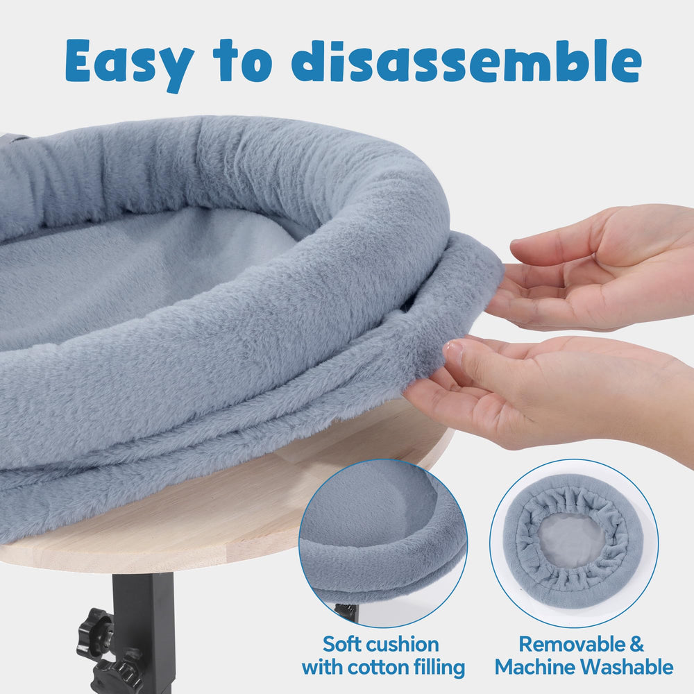 BALAPET cat bed beside chair: a cozy, space-saving addition for office or game setup.