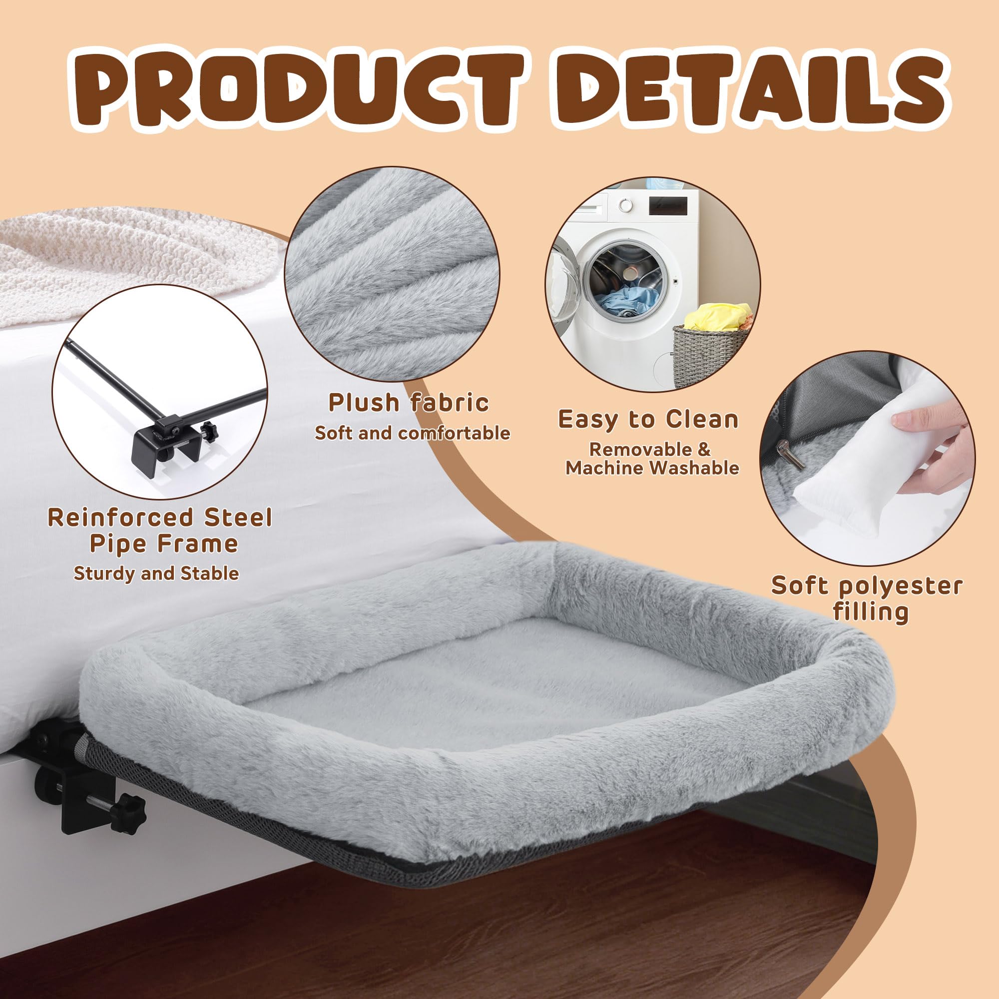 BALAPET Firm Bedside Cat Bed adjustable connection fits diverse bed sides securely