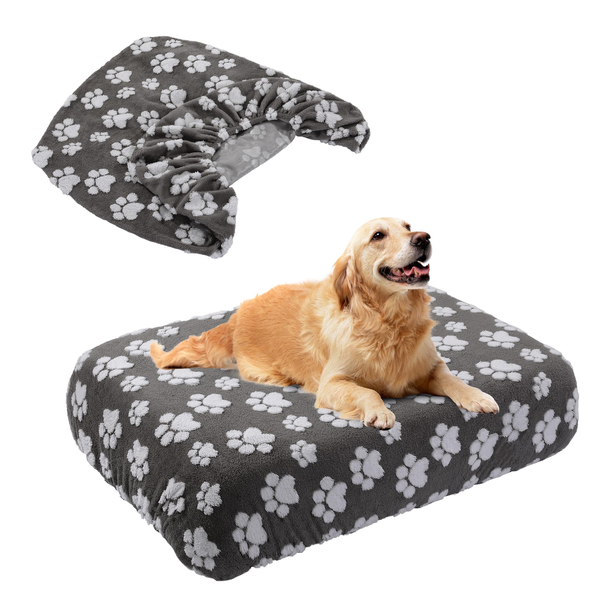 BALAPET washable dog bed cover with paw-print fabric provides soft comfort and playful style for pets